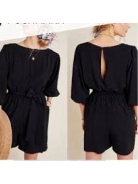 Anthropologie Francesca Puffed Sleeve Belted Women's Size S (17” PTP) Black